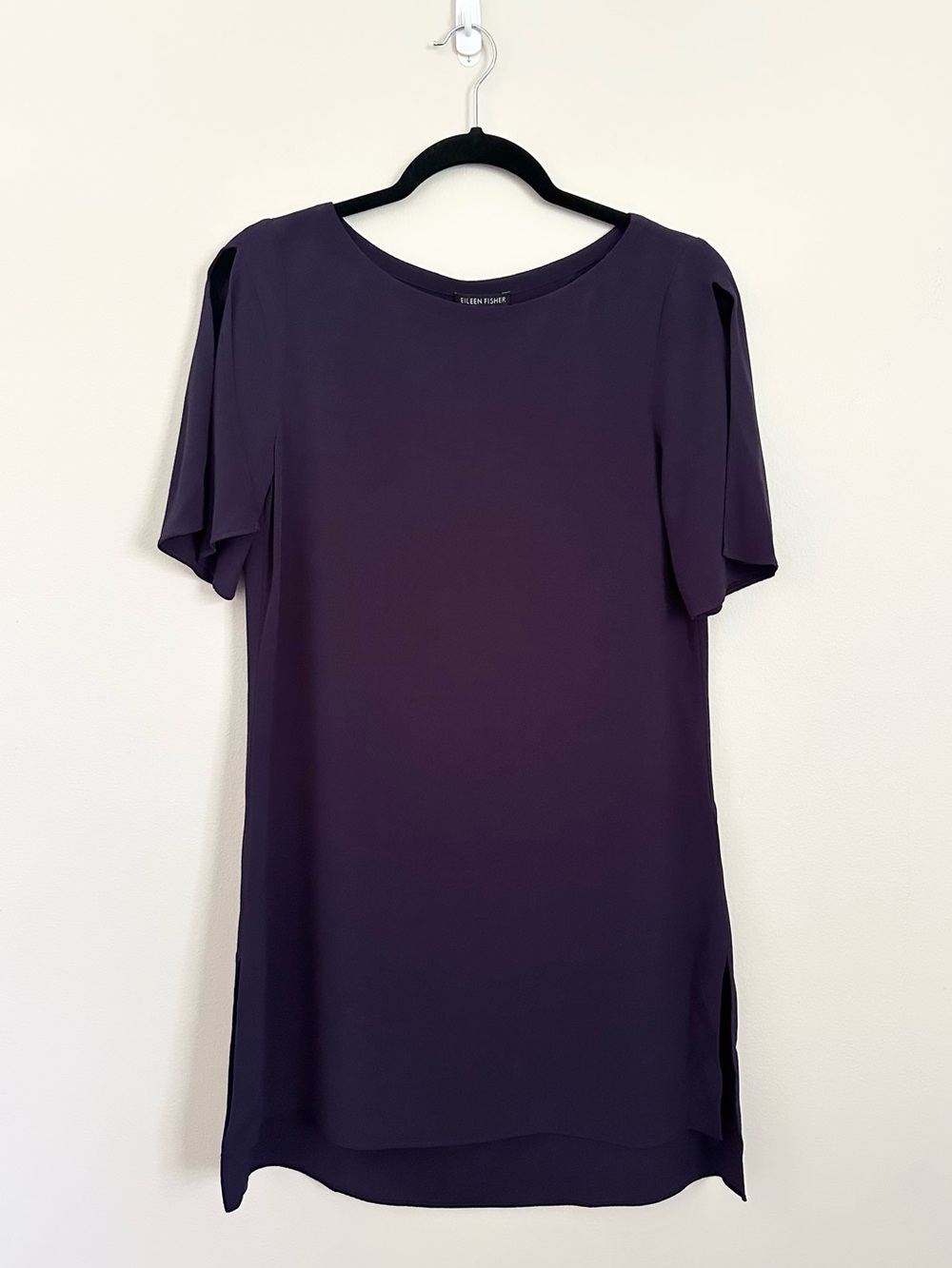 Eileen Fisher Tencel Lyocell Shift Dress Flutter Sleeve Tunic XXS Navy Lagenlook